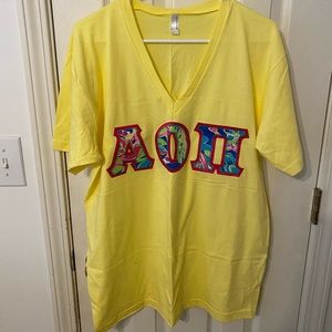 alpha omicron pi stitch letter shirt